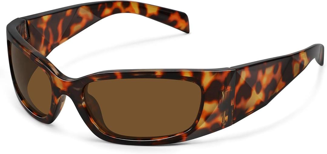Retro Wrap Around Sunglasses for Women Trendy Y2k Vintage Sun Glasses UV Protection FZN827 Tortoise Frame/Brown Lens