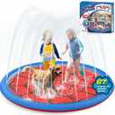 Non Slip Splash Pad for Kids and Dogs, 67'' Extra Large Splash Pad Outdoor Sprinkler for Kids, Dog Water Summer Toys Outdoor Toys for Toddlers 3-5 Ages 4-12 (Red)
