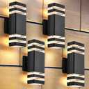 DASTOR 4 Pack Outdoor Wall Lights, Modern Exterior Lighting Fixtures Wall Mount, 2-Layer Black Outdoor Lights for House, Up and Down Lights Outdoor Sconces Wall Lighting for Porch Patio Garage