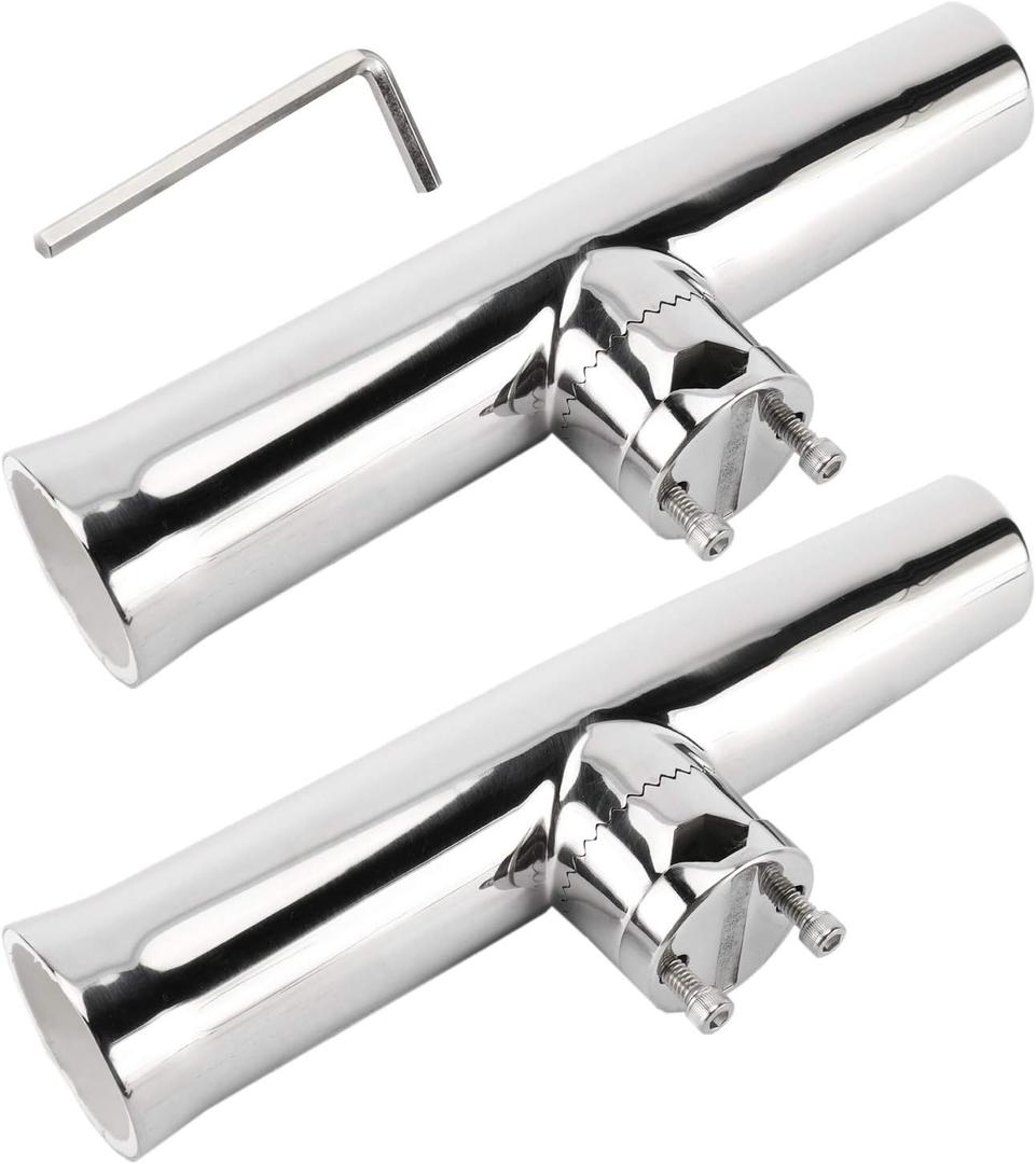 DasMarine 2 Pack Tournament Style Clamp on Fishing Rod Holder for Rails 1" to 1-1/4" Rail Mount Stainless Steel Rod Holder