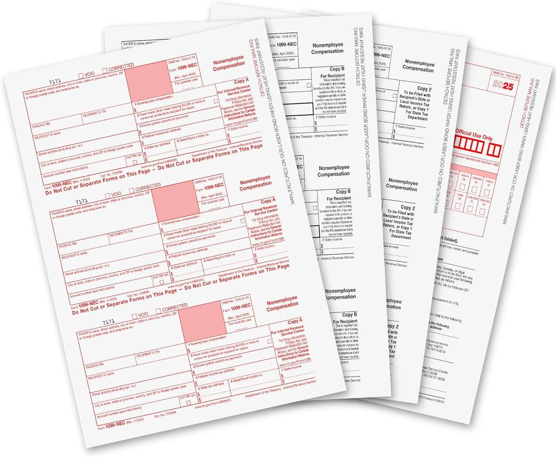 1099 NEC Forms 2025, 1099 NEC Laser Forms IRS Approved Designed for QuickBooks and Accounting Software 2025, 4 Part Tax Forms Kit, 15 Vendor Kit  Total 23 (63) Forms (Without Envelope)