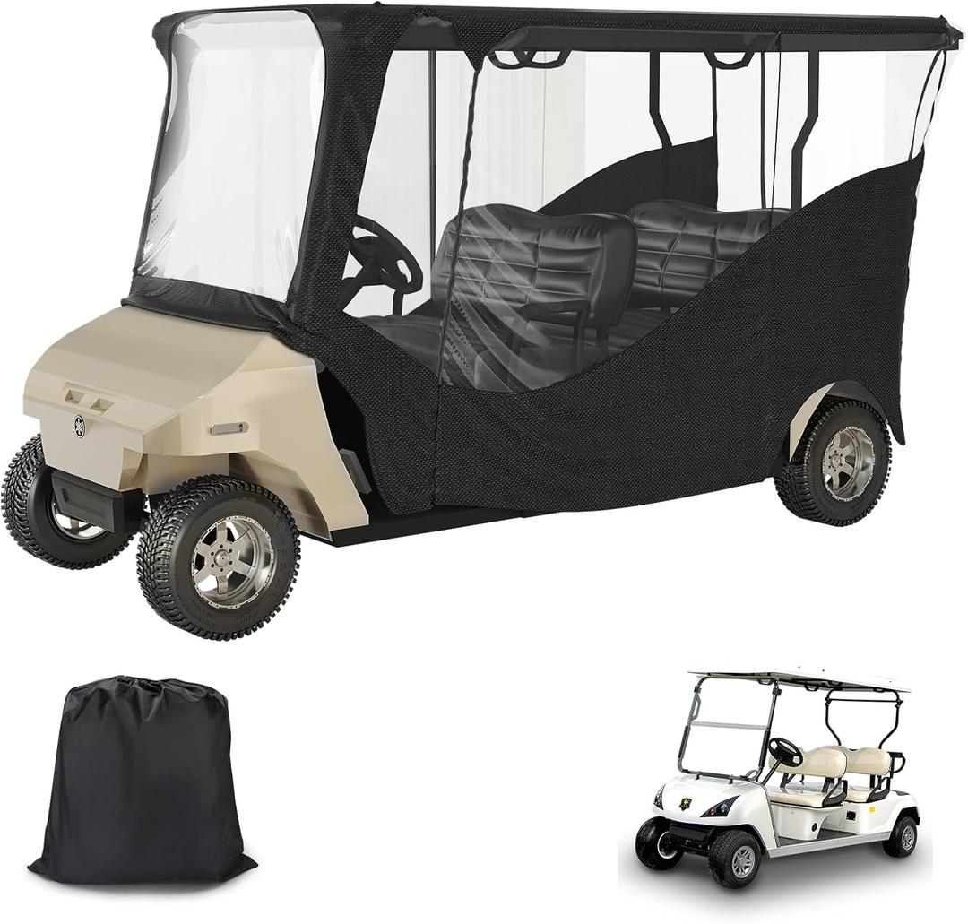 Golf Cart Enclosure, 4 Passenger Golf Cart Drivable Rain Cover, 600D Waterproof Enclosure with 4-Sided Thickened Clear PVC Windows, Fit for Club Car Precedent & Tempo & Onward