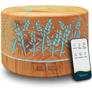 Diffusers for Essential Oils Large Room 600ml,Essential Oil Diffusers for Home with R/C,Cool Mist Humidifier,7 Colors Lights & 3 Mist Mode Waterless Auto Off for Office
