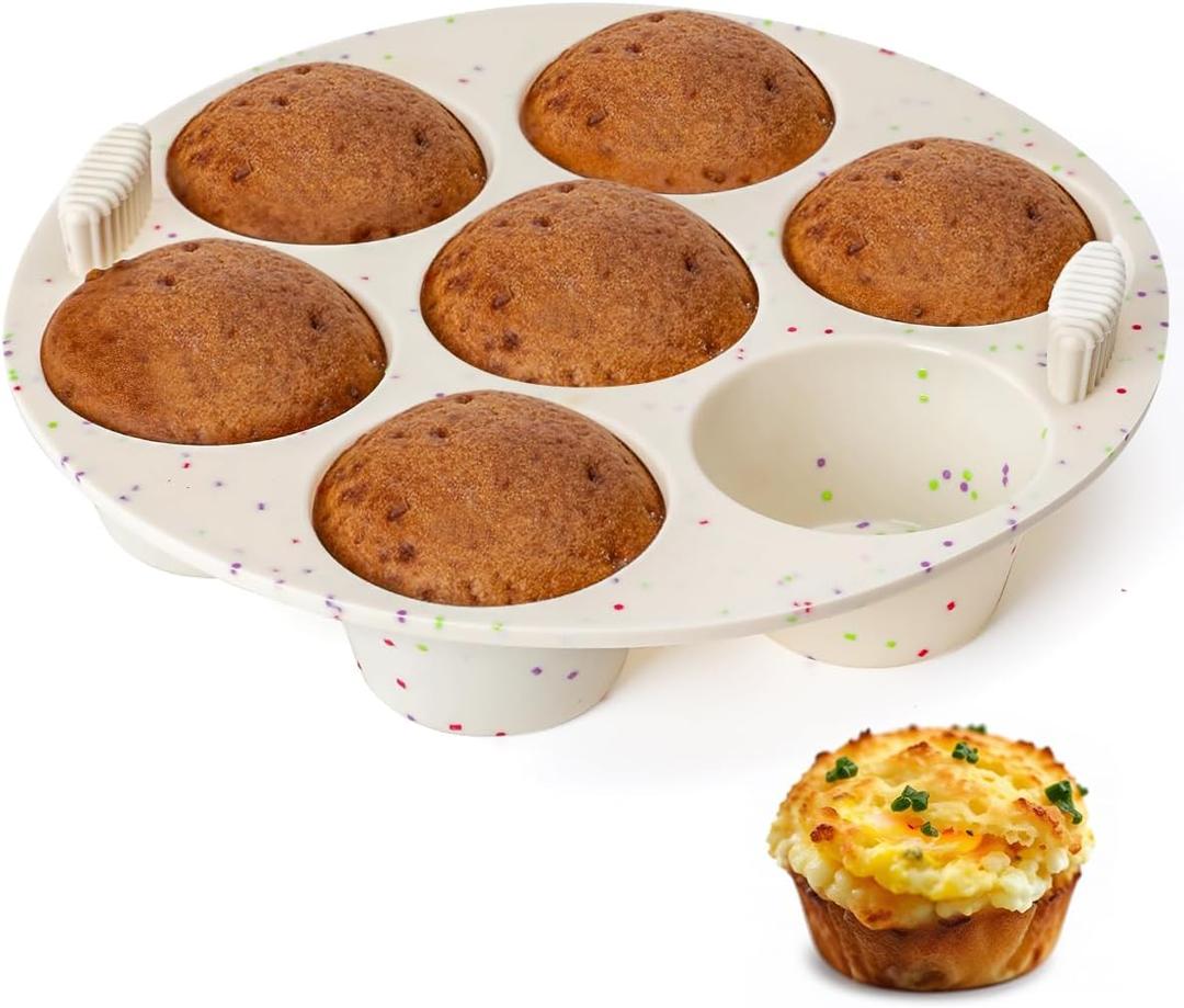 Silicone Muffin Pan for Air Fryer Oven Instant Pot, Nonstick 7 Cups Easy To Handle for Baking Egg Bites Mold Muffin Tart Cupcake Mini Quiche 1 Pack Confetti