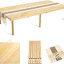 Folding Picnic Table with Table Runner, Portable Boho Low Picnic Table for Indoor Outdoor, 60" x 30" Wooden Table with Adjustable Heights for Camping, Wedding, Beach, Garden, Party(Large Size for 6)