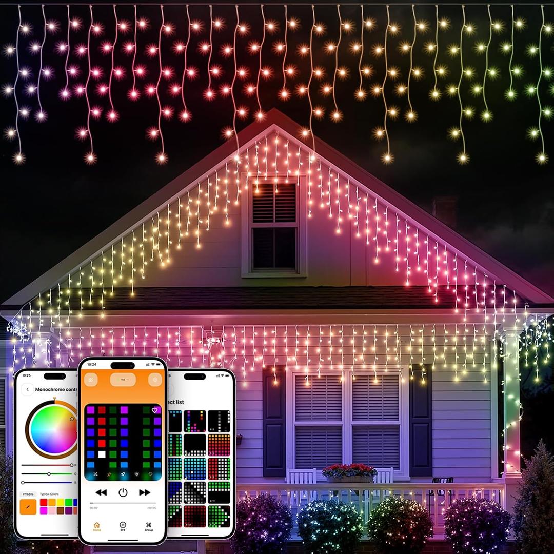 Smart Icicle Lights for Outside - 33ft 304 LED Color Changing Icicle Christmas Lights Outdoor - APP Controller 50+Preset Modes 16M Color Customize DIY Dynamic Lighting Effect