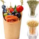 100 Pcs 12 oz Charcuterie Cups with Bamboo Skewers, Disposable Paper Appetizer Snack Holder Brown with Cocktail Picks (100 Cups + 200 Skewers) Color May Vary