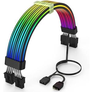 Sirlyr RGB PC Cables,Strimmer 2 * 8 pin PSU Extension Cable,5V 3Pin Sync ARGB,for Graphic Card Power Supply,Computer Case Decoration Black Style