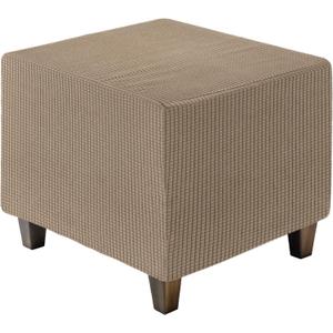 uxcell Ottoman Cover Square, Jacquard Ottoman Slipcover with Elastic Bottom, Stretchable Footrest Stool Covers for Living Room Furniture Protector (Ligth Coffee, Large Size)