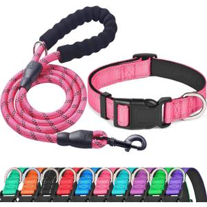 Ladoogo Reflective Dog Collar Padded with Soft Neoprene Breathable Adjustable Nylon Dog Collars for  Dogs, Large (Pack of 1), Pink 
