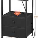 LOAKEKEL Night Stand Set 2, LED Nightstand with Charging Station, End Tables with Storage Shelf, Bed Side Table with 2 Fabric Drawers for Bedroom, Small Spaces, Black, HETS02BK