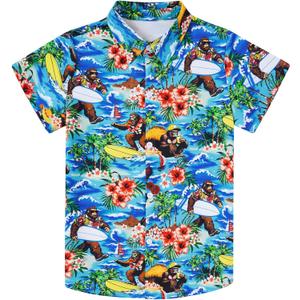 RAISEVERN 3-10T Boys Button Down Hawaiian Shirts Short Sleeve Cool Dress Shirt Tops (A1-bigfoot 01)