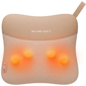 3-in-1 Shiatsu Massage Pillow with Heat, Dual-Side Hot Compress (100–122°F), 4 Kneading Nodes, 2000mAh Rechargeable Battery, Ergonomic Support for Neck, Back & Legs, Cordless for Home & Office