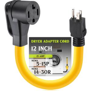 Kanayu 1 FT NEMA 5-15P to 14-30R 15amp Dryer Adapter Cord NEMA 5-15P Male to 14-30R Female Power Adapter 15 Amp 3 Prong Female Receptacle Only for 120v Device EV Power Cord