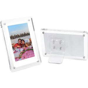 LIANHELILAI 5x7 Picture Frame Clear Acrylic Magnetic Tabletop Photo Frame Frameless with Removable Magnetic Stand for Home/Office Desk/Table Picture/Note Display, 2 Pack (Clear, 5 * 7 in)