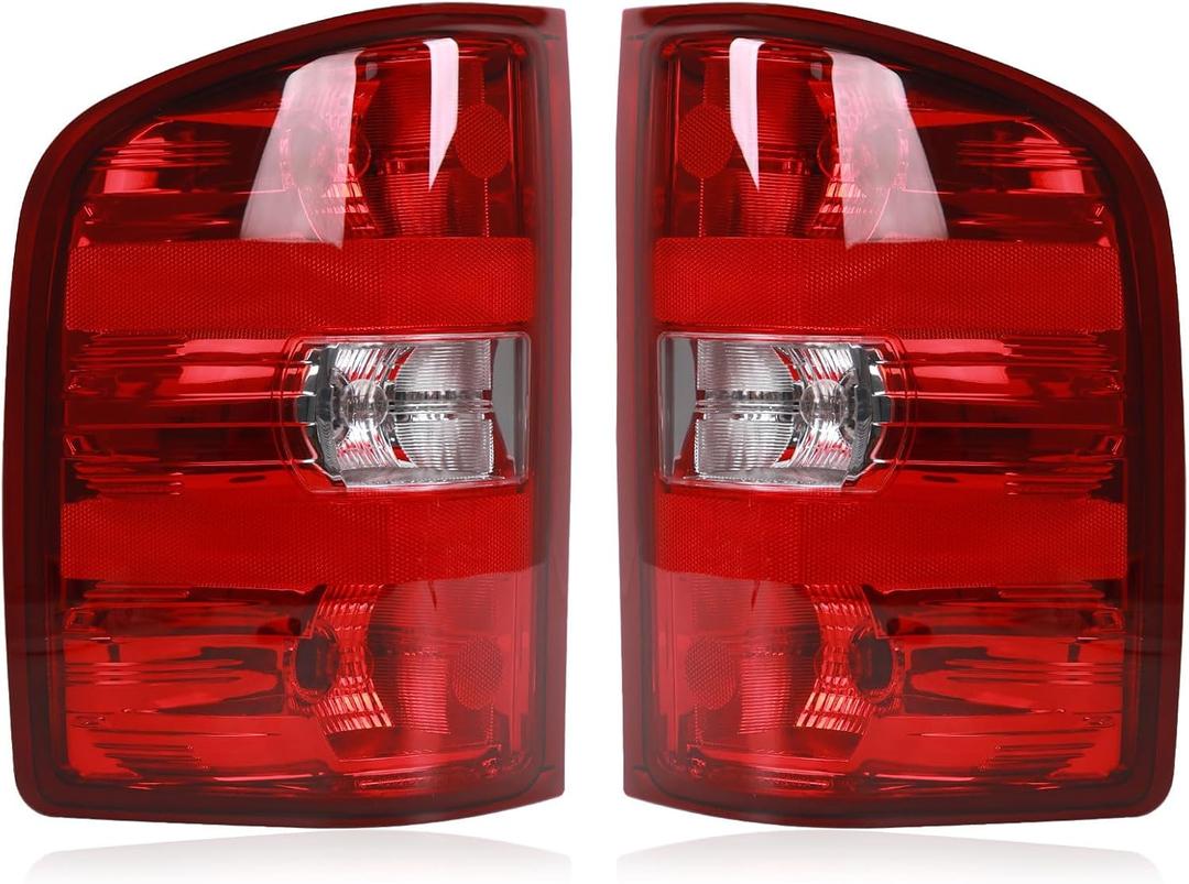 Tail Lights Assembly Compatible with 2007-2013 Chevy Silverado 1500 2500HD 3500HD GMC Sierra 2500 HD 3500 HD, Rear Light Taillights Replacement # GM2801207 GM2800207 (Red Border)