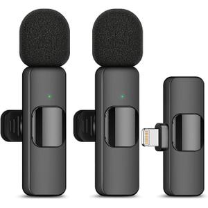 2Pcs Lavalier Wireless Microphone for iPhone,Mini Microphone for Recording, Live Streaming, YouTube, Tiktok, Facebook, Intelligent Noise Cancelling, Automatic Sync, No App