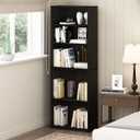 Furinno JAYA Book Shelf, 5-Tier Bookshelf, Bookcase with Adjustable Shelves, 9.5" x 24.5" x 71.2", for Organization and Storage, for Living Room, Bedroom, Home Office, Espresso
