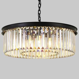 Modern Black Crystal Chandelier, 2-Tier Round Pendant Ceiling Fixture with Height Adjustable Luxury Hanging Chandelier for Dining Room, Living Room, Entryway, Bedroom, Kitchen and Foyer (Black Crystal-2)