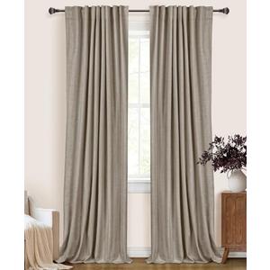 100% Blackout Shield Linen Blackout Curtains for Bedroom 108 Inches Long, Back Tab/Rod Pocket Living Room Drapes, Thermal Insulated Blackout Curtains 2 Panels Set, 50" W x 108" L, Faux Linen
