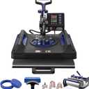 VEVOR Pro Heat Press 15x15 Inch, 8 in 1 Heat Press Machine with 30 OZ Tumbler Press, Swing Away T Shirt Pressing Machine, Combo Tumbler Hat Heat Press for Sublimation T-Shirt Hat Cap Mug Plate, Blue