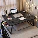 27.6" Home Office Folding Lap Desk with Drawer, Tablet Slot, Cup Holder - Fits up to 18 Inch Laptops, Bed Desk for Reading, Writing, Eating, Portable Laptop Table for Sofa, Coach, Floor (Black)