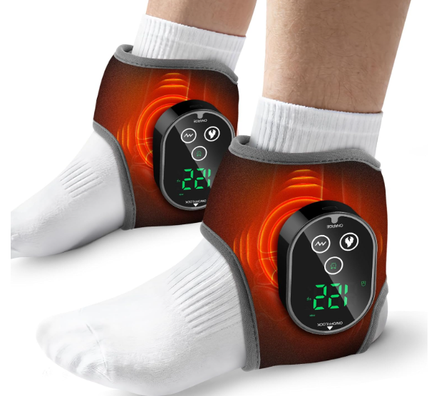BETOLEAN 2PCS Cordless Ankle Heating Pads, Foot and Ankle Massager with Heat, Rechargeable Heated Foot Brace Wrap, 3 Vibration and 4 Heating Modes