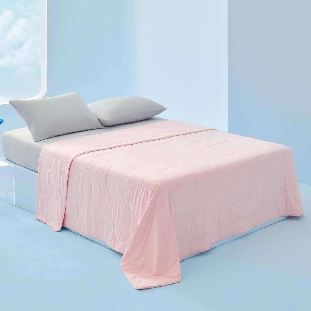 Bedsure Cooling Blankets for Hot Sleepers - Summer Blanket Queen Size, Cold and Lightweight Gift for Night Sweats, Ice Cooled Breathable Comforter for Bed, Pink, 90x90 Inches