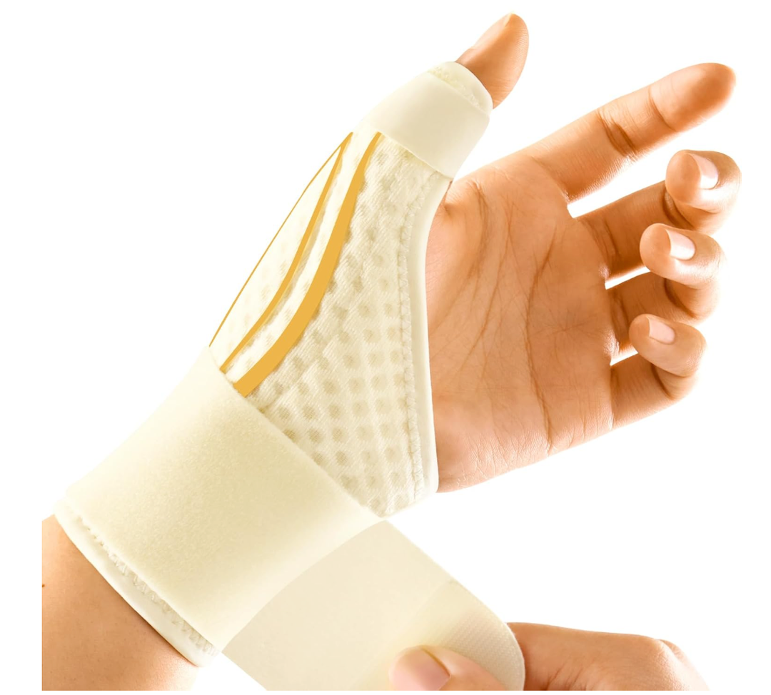 FREETOO Stable Thumb Wrist Brace Right Hand or Left Hand for Carpal Tunnel, Trigger Thumb Spica Splint for De Quervains Tenosynovitis, Thumb Stabilizer for Arthritis, CMC MCP Pain,Sprain, Beige Left S