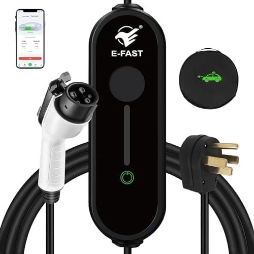 Level 2 EV Charger, 32Amp 240V Portable Electric Vehicle Charger with 25ft Charging Cable and NEMA 14-50 Plug, Adjustable Current, WiFi Enabled, Smart APP, Works with EV and Hybrid Vehicles