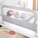NUTIKAS Baby Bed Rail Guard for Toddlers - 47" Toddler Bed Side Rails for Twin, Full, Queen Bunk Size Bed Swing Down Bedrail Extral Tall Child Safety Side Railing Guards for Kids (Grey)