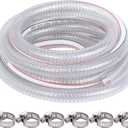 20FT 1" ID x 1.25" OD Steel Wire Suction Hose PVC Reinforced Tubing High Pressure Flexible Vinyl Hose Heavy Duty Clear Vacuum Suction Tube for Dust Collection Drain Fuel