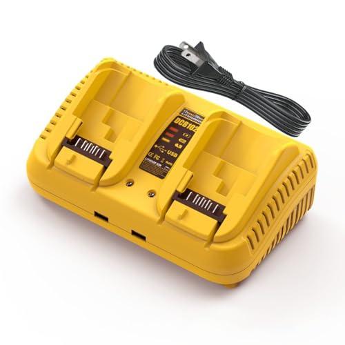 Professional Dual-Port Charger for Dewalt 12V/20V Max Lithium Batteries, Heavy-Duty Fast Charger with 2 USB Ports, Compatible with DCB203 DCB204 DCB205 DCB206 DCB120 DCB127 (Yellow)
