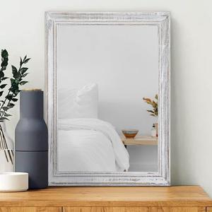 Wall Mirror with Rustic Wood Frame Rectangle Hanging Mirrors for Wall Large Decorative for Bathroom Bedroom Farmhouse Living Room Entryway 20"x16" (A-retro White)