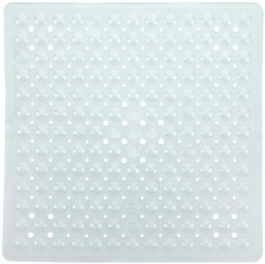 SlipX Solutions Essential Square Shower Mat, 21"x21", Grippy Textured Surface, 25% Stronger Suction Cups, Non-Slip Shower Floor Mat for Bathers of All Ages, Fits Standard Shower Stalls & Tubs, Clear