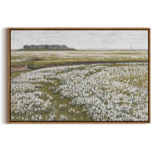 InSimSea Framed Canvas Wall Art Vintage Decor, Classical Grassland Paintings Large Wall Art, Meadow Full of Flowers Wall Hanging Decor for Living Room Farmhouse Bathroom, 20"x30"