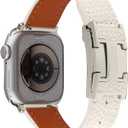 Leather Magnetic Bands Compatible with Apple Watch 11/10/9/8/7/6/5/4/3/2/1/SE/SE2/Ultra, Women Men Wristbands for iWatch 49mm/46mm/45mm/44mm/42mm/41mm/40mm/38mm (Beige+ Starlight Buckle)