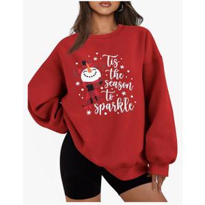 Oversized Christmas Sweatshirt Women Tis The Season Christmas Shirt Xmas Tree Long Sleeve Fleece Pullover Tops(Red2, XL))