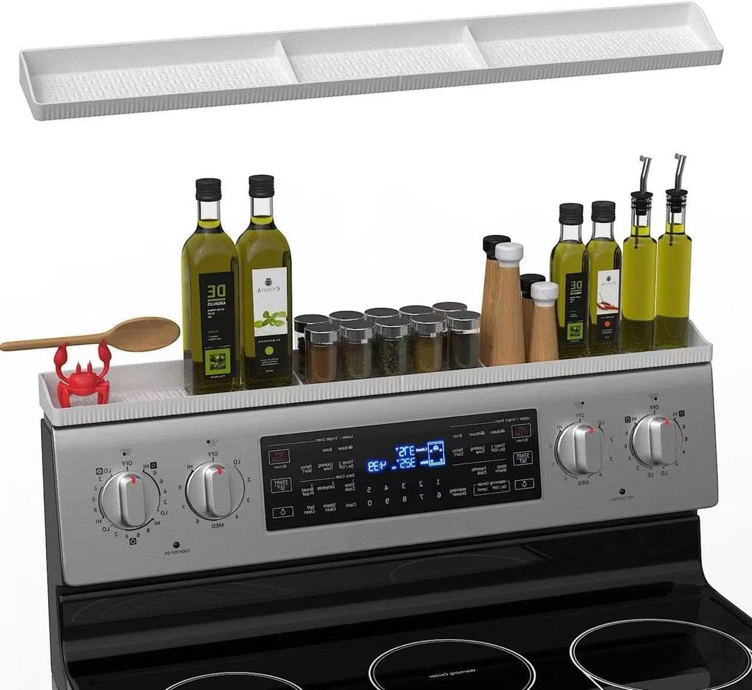 30 Inch Silicone Stove Top Shelf Magnetic for Kitchen, Strong Magnetic Heat Resistant Spice Rack Organizer for Over Stove Oven (White)