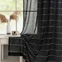 Black Sheer Curtains 84 inches Long for Living Room Boho Faux Linen Curtains with White Striped Rod Pocket Minimalist Transparent Drapes for Bedroom Kitchen Sliding Door, 52" W X 84" L,2 Panels