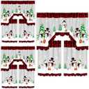 Frienda 9 Pcs Christmas Kitchen Curtains Window Curtains and Valance Set Snowman Christmas Tree Buffalo Plaid Decor for Bedroom Living Room, 60 x 36'' Valance, 36 x 30'' Tier