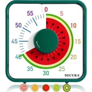 Secura 7.5-Inch Fruit Visual Timer for Kids, 60-Minute Countdown Timer for Classroom or Kitchen, Durable Mechanical Timer Clock with Magnetic Backing (Watermelon)