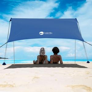 Beach Shade Tent, Portable Easy Pop Up Beach Canopy, UPF50+ Sun Protection Shelter, Windproof & Water Resistant, Perfect for Family (77.15 ft 2 Poles, Royal Blue)