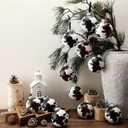 Syhood 12 Pcs Cowhide Printed Christmas Ball Ornaments 3.15 Inch Plastic Western Cow Ornaments Country Western Party Decorations Rustic Holiday Xmas Baubles for Tree Home Gift