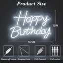 Happy Birthday Neon Sign for Backdrop, LED Happy Birthday Light Up Sign, USB Powered Dimmable Neon Light for Birthday Party Decorations, Wall Decor, White, 16.5 x 12 inch