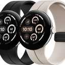 2 Pack Soft Silicone Magnetic Sport Band Compatible for Google Pixel Watch 3 (45mm), No Gap Waterproof Adjustable Strap with Magnetic Buckle for Men Women 