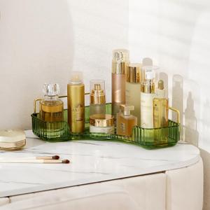Corner Bathroom Countertop Organizer, Vanity Trays for Counter, Makeup Organizers, Perfume Tray, Kitchen Spice Rack, (Green, 1 Tier) (13.6" x 10" x 3.2")