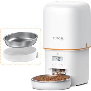 Automatic Cat Feeder - 4L Timed Auto Pet Feeder for Cat and Dog with Dry Food Dispenser, 180-day Battery Life, 1-6 Meals Per Day, 1-16 Portion, Desiccant Bag Keeps Food Fresh (White)