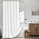 MIULEE White Scalloped Shower Curtain Linen Textured with 12 Metal Hooks Cute Heavy Duty Washable Waterproof Thick Cloth Shower Curtains with Black Border for Bathroom Hotel Bathtub,W72*L72