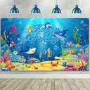 Under The Sea Birthday Banner Ocean Animal Party Decorations Birthday Photo Backdrop Background Dolphin Shark Underwater Decorations Supplies for Kids Birthday Party Baby Shower, 72.8 x 43.3 Inches